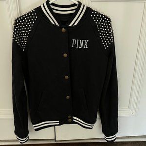PINK Black Spiked Bomber Jacket